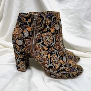 Candies Womens Tapestry Floral Open Toe Ankle Boots Block Heel Multi Color‎ 7.5